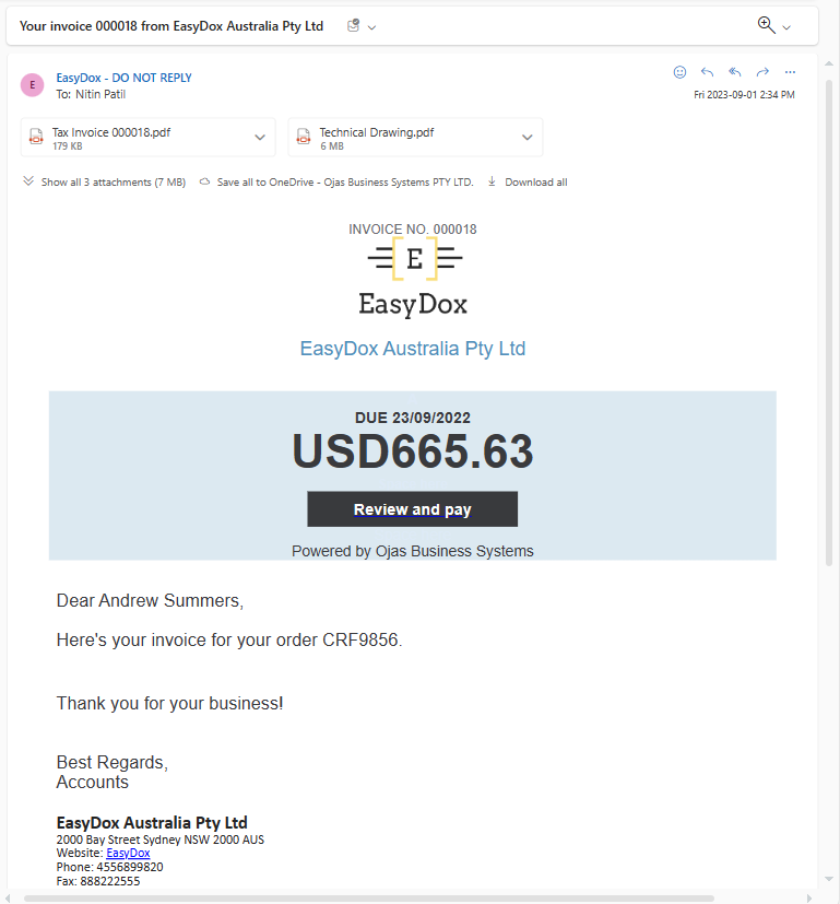 Email received from EasyDox