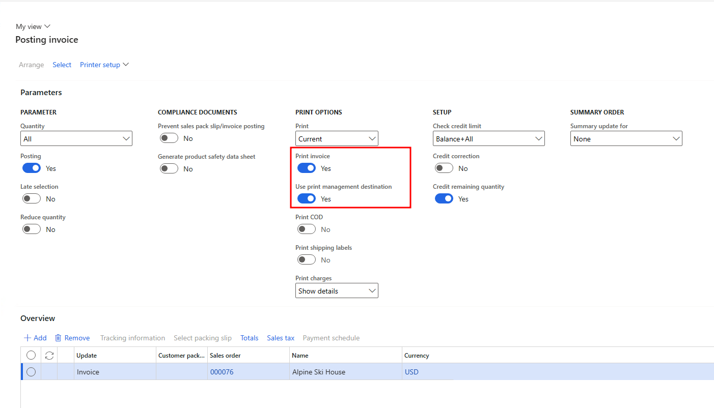 Posting sales invoice